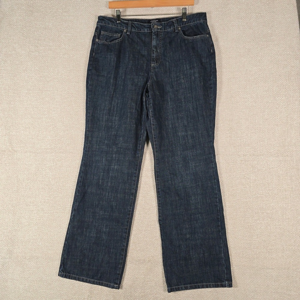 Sonoma Life + Style Womens 16 Dark Wash Straight Leg 100% Cotton Denim Jeans